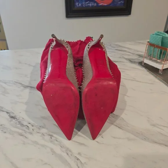 Christian Louboutin | Anjalina 85 Rose Gold/Pink Spike Accent Heels - Picture 3 of 4